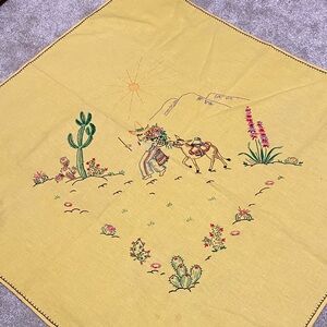 Yellow Embroidered Tablecloth with Desert Scene